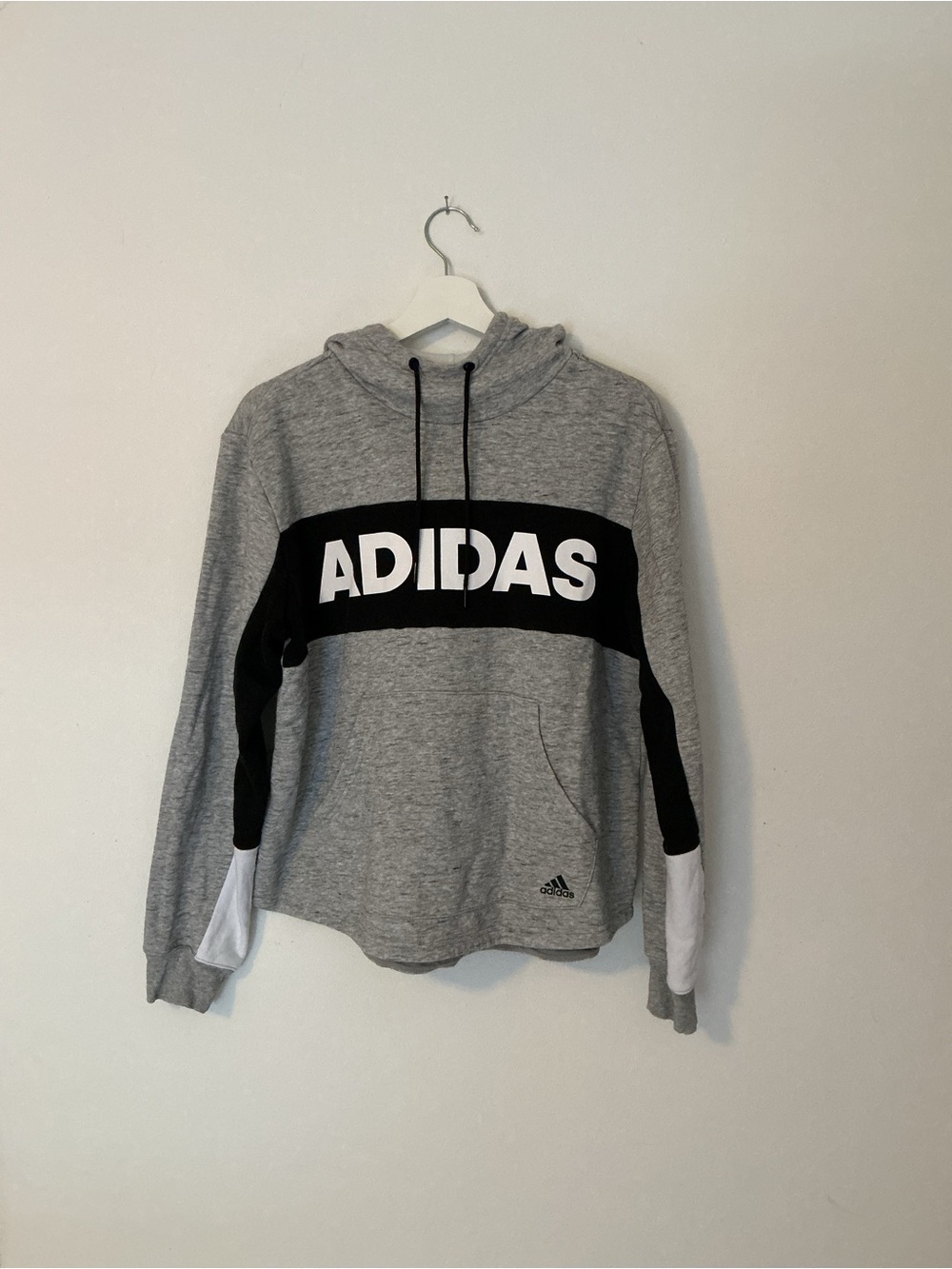 adidas Gray Hoodie with Black Chest Band and Black and White Sleeve Panels